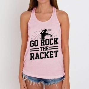 Go Rock The Racket Badminton Player Sports Shuttlecock Cross Gift Women's Knotted Racerback Tank