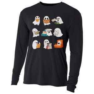 Ghost Reading Teacher Halloween Librarian Book Lover School Cooling Performance Long Sleeve Crew