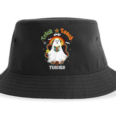 Groovy Retro Teacher Halloween Trick or Teach for professor Sustainable Bucket Hat