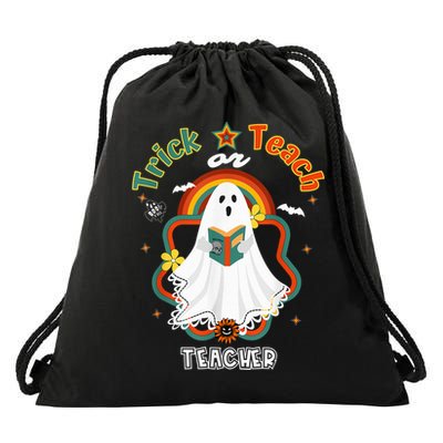 Groovy Retro Teacher Halloween Trick or Teach for professor Drawstring Bag