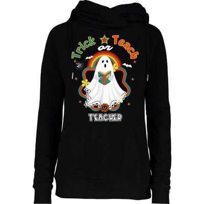 Groovy Retro Teacher Halloween Trick or Teach for professor Womens Funnel Neck Pullover Hood