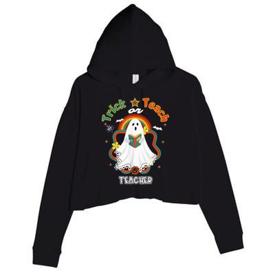 Groovy Retro Teacher Halloween Trick or Teach for professor Crop Fleece Hoodie