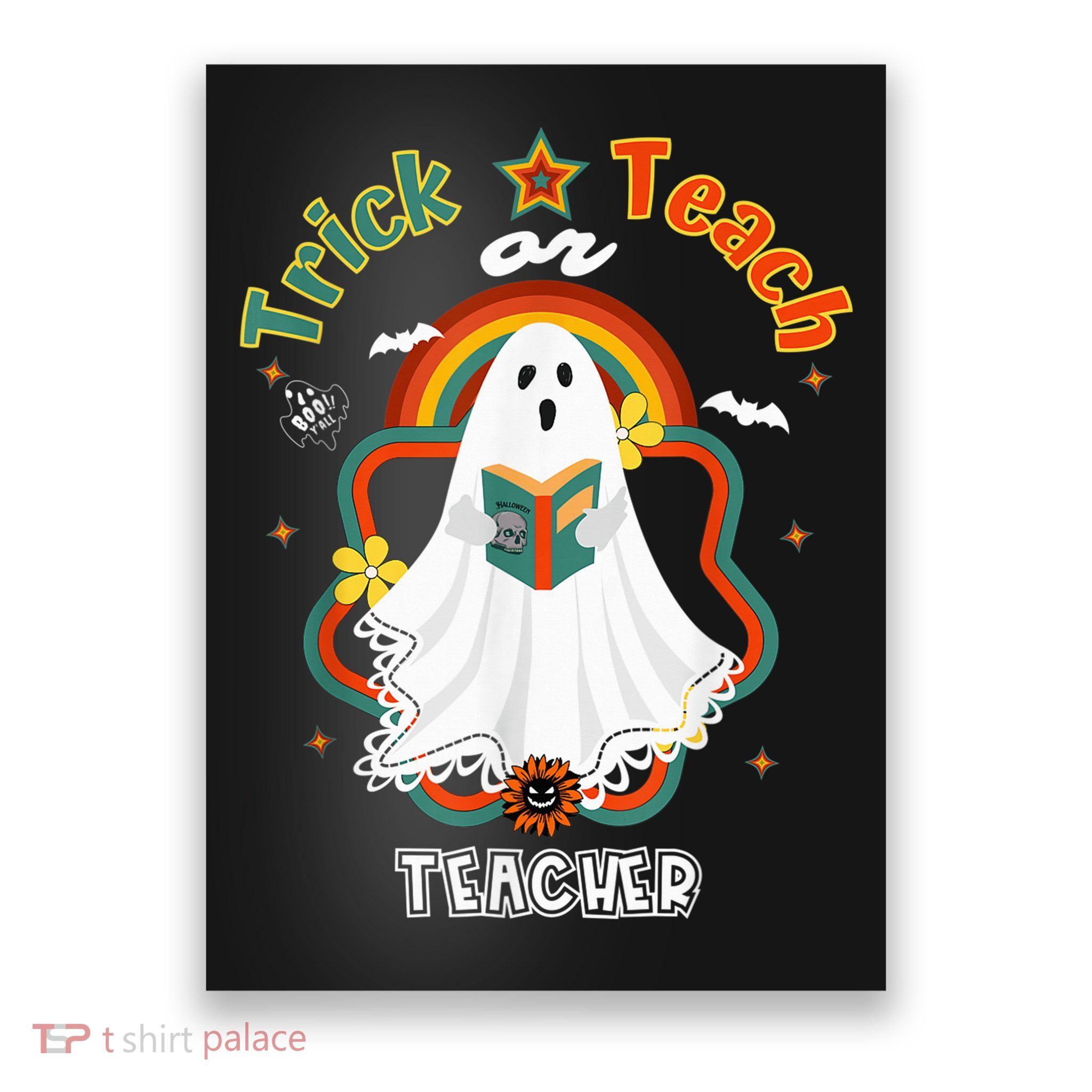 Groovy Retro Teacher Halloween Trick or Teach for professor Poster