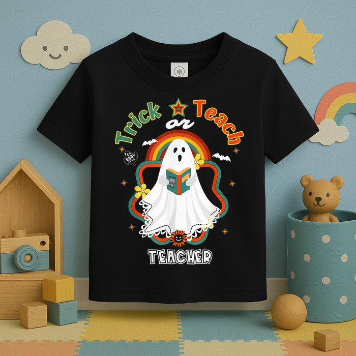 Groovy Retro Teacher Halloween Trick or Teach for professor Toddler T-Shirt