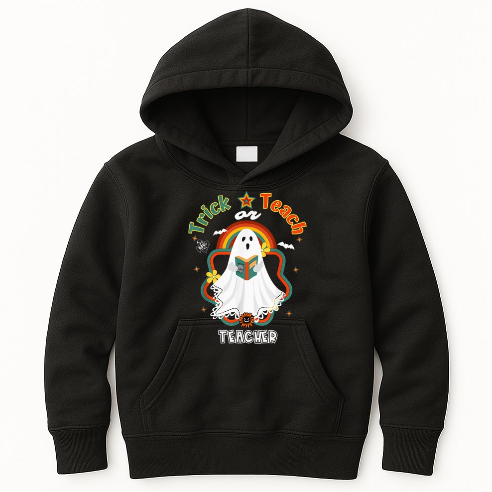 Groovy Retro Teacher Halloween Trick or Teach for professor Kids Hoodie