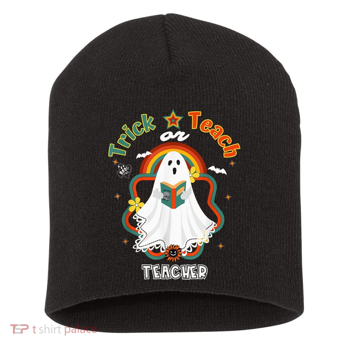 Groovy Retro Teacher Halloween Trick or Teach for professor Short Acrylic Beanie
