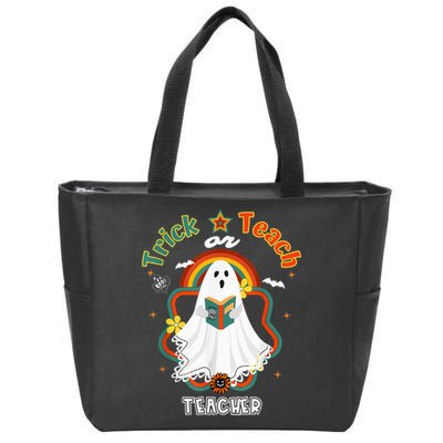 Groovy Retro Teacher Halloween Trick or Teach for professor Zip Tote Bag