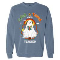 Groovy Retro Teacher Halloween Trick or Teach for professor Garment-Dyed Sweatshirt