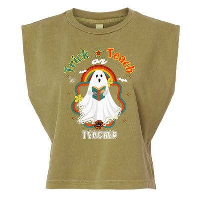 Groovy Retro Teacher Halloween Trick or Teach for professor Garment-Dyed Women's Muscle Tee