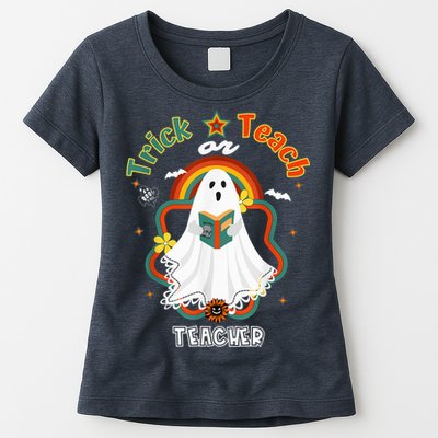 Groovy Retro Teacher Halloween Trick or Teach for professor Womens T-Shirt