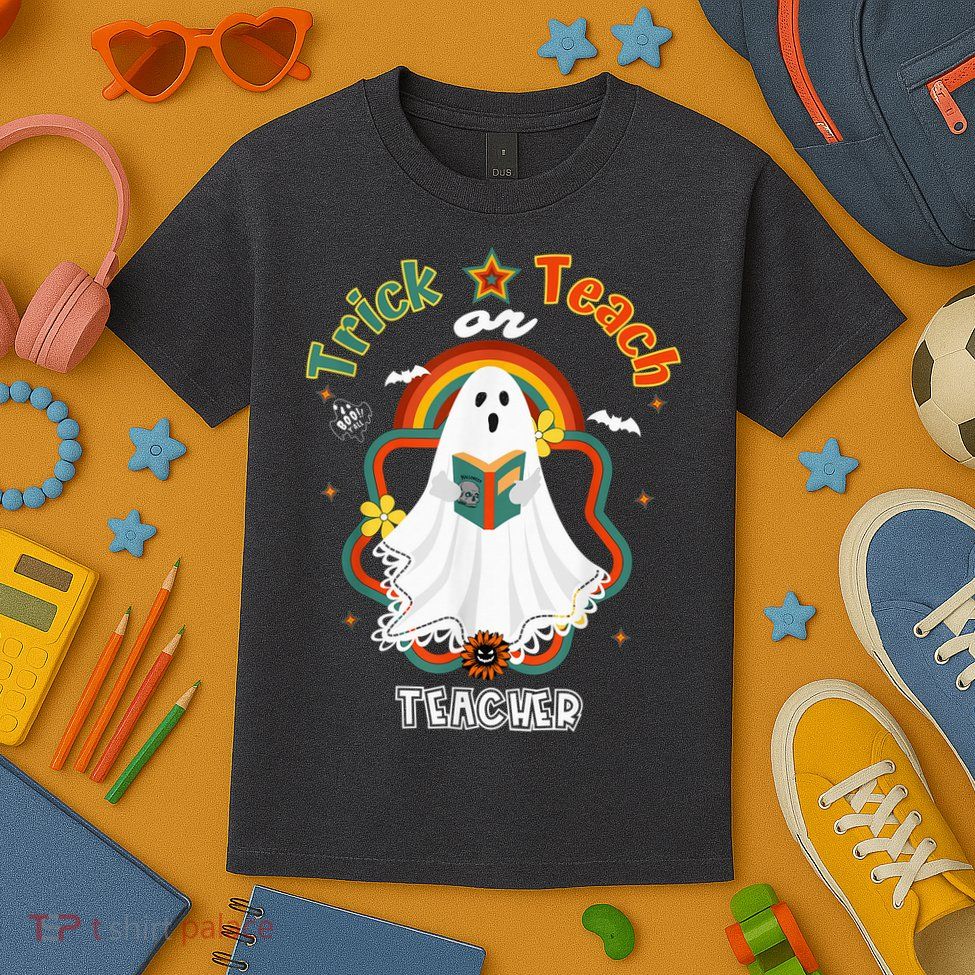 Groovy Retro Teacher Halloween Trick or Teach for professor Kids T-Shirt