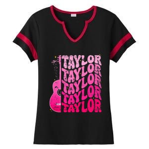 Girl Retro Taylor First Name Personalized Groovy 80S Pink Ladies Halftime Notch Neck Tee