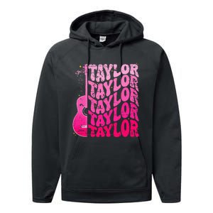 Girl Retro Taylor First Name Personalized Groovy 80S Pink Performance Fleece Hoodie