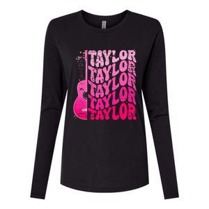 Girl Retro Taylor First Name Personalized Groovy 80S Pink Womens Cotton Relaxed Long Sleeve T-Shirt