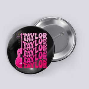 Girl Retro Taylor First Name Personalized Groovy 80S Pink Button