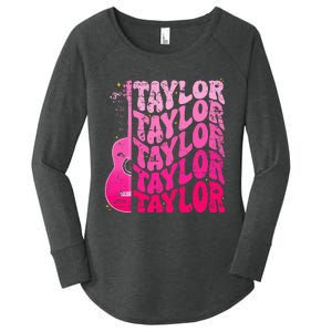 Girl Retro Taylor First Name Personalized Groovy 80S Pink Women's Perfect Tri Tunic Long Sleeve Shirt