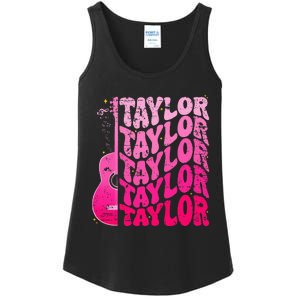 Girl Retro Taylor First Name Personalized Groovy 80S Pink Ladies Essential Tank