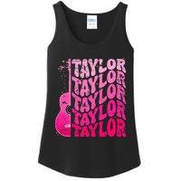 Girl Retro Taylor First Name Personalized Groovy 80S Pink Ladies Essential Tank