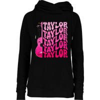 Girl Retro Taylor First Name Personalized Groovy 80S Pink Womens Funnel Neck Pullover Hood