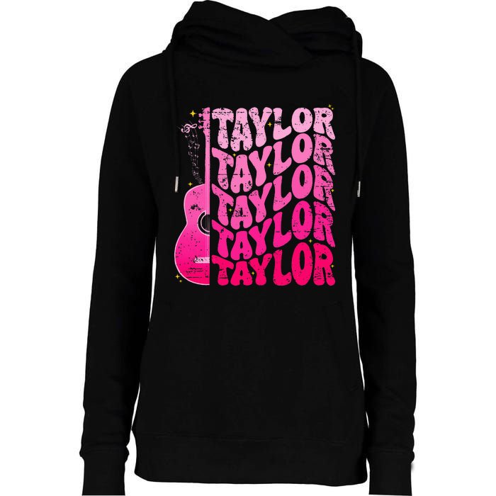 Girl Retro Taylor First Name Personalized Groovy 80S Pink Womens Funnel Neck Pullover Hood