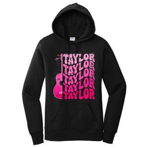 Girl Retro Taylor First Name Personalized Groovy 80S Pink Women's Pullover Hoodie