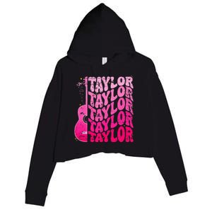 Girl Retro Taylor First Name Personalized Groovy 80S Pink Crop Fleece Hoodie