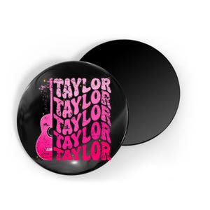 Girl Retro Taylor First Name Personalized Groovy 80S Pink Magnet