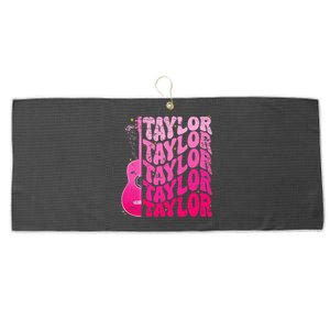 Girl Retro Taylor First Name Personalized Groovy 80S Pink Large Microfiber Waffle Golf Towel