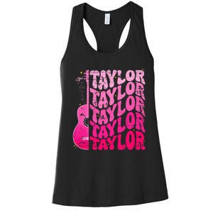 Girl Retro Taylor First Name Personalized Groovy 80S Pink Women's Racerback Tank