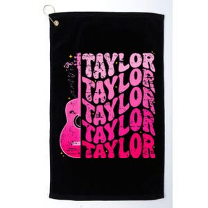 Girl Retro Taylor First Name Personalized Groovy 80S Pink Platinum Collection Golf Towel