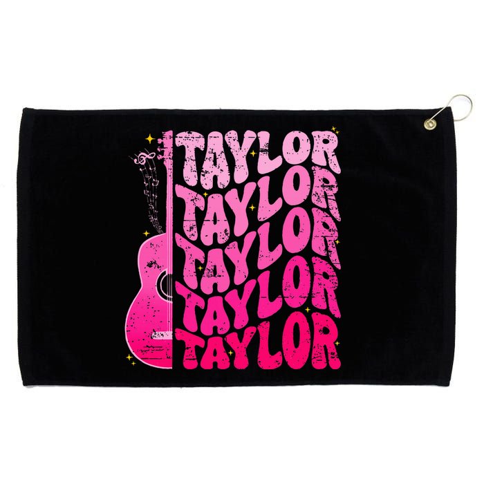 Girl Retro Taylor First Name Personalized Groovy 80S Pink Grommeted Golf Towel