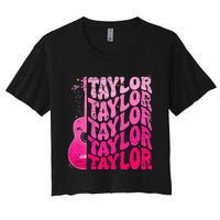 Girl Retro Taylor First Name Personalized Groovy 80S Pink Women's Crop Top Tee