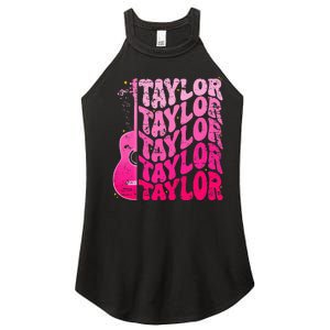 Girl Retro Taylor First Name Personalized Groovy 80S Pink Women's Perfect Tri Rocker Tank