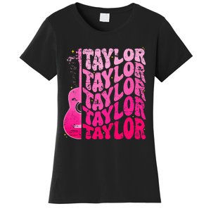 Girl Retro Taylor First Name Personalized Groovy 80S Pink Women's T-Shirt