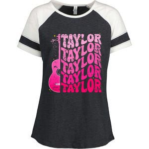 Girl Retro Taylor First Name Personalized Groovy 80S Pink Enza Ladies Jersey Colorblock Tee