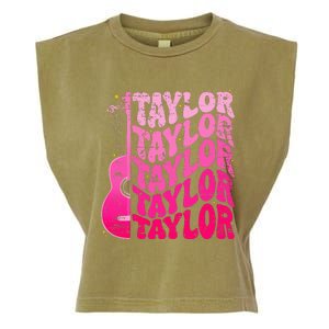 Girl Retro Taylor First Name Personalized Groovy 80S Pink Garment-Dyed Women's Muscle Tee