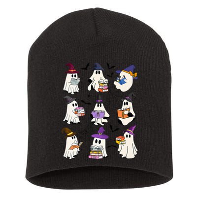 Ghost Reading Teacher Halloween Librarian Book Lover School Short Acrylic Beanie