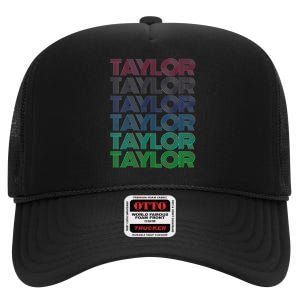 Girl Retro Taylor First Name Personalized Groovy 80S High Crown Mesh Back Trucker Hat