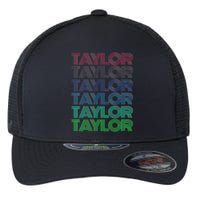 Girl Retro Taylor First Name Personalized Groovy 80S Flexfit Unipanel Trucker Cap