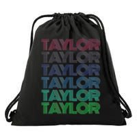 Girl Retro Taylor First Name Personalized Groovy 80S Drawstring Bag