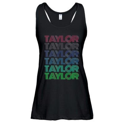 Girl Retro Taylor First Name Personalized Groovy 80S Ladies Essential Flowy Tank