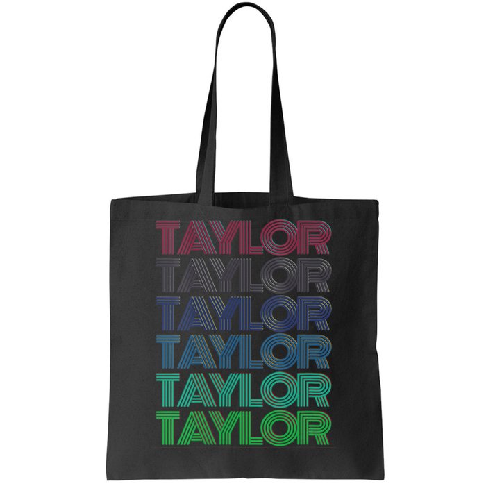 Girl Retro Taylor First Name Personalized Groovy 80S Tote Bag