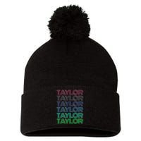 Girl Retro Taylor First Name Personalized Groovy 80S Pom Pom 12in Knit Beanie