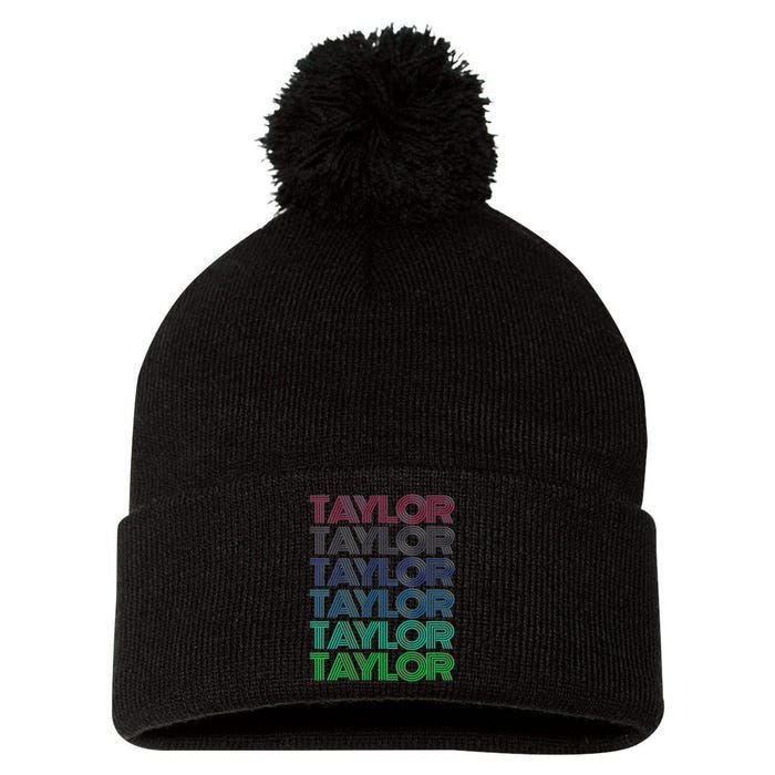 Girl Retro Taylor First Name Personalized Groovy 80S Pom Pom 12in Knit Beanie