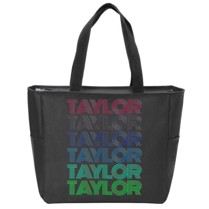 Girl Retro Taylor First Name Personalized Groovy 80S Zip Tote Bag