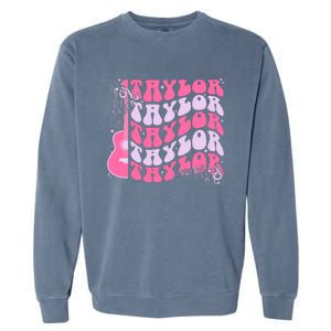 Girl Retro Taylor First Name Personalized Groovy Birthday Garment-Dyed Sweatshirt