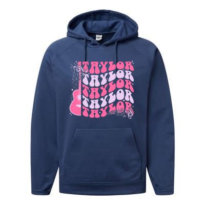 Girl Retro Taylor First Name Personalized Groovy Birthday Performance Fleece Hoodie