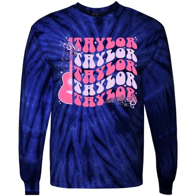 Girl Retro Taylor First Name Personalized Groovy Birthday Tie-Dye Long Sleeve Shirt