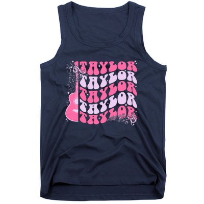 Girl Retro Taylor First Name Personalized Groovy Birthday Tank Top