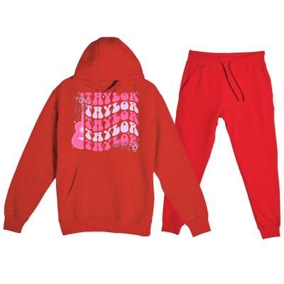 Girl Retro Taylor First Name Personalized Groovy Birthday Premium Hooded Sweatsuit Set